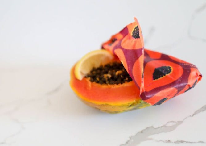Rollo a granel de envoltura de cera de abeja - Estampado de papaya morada