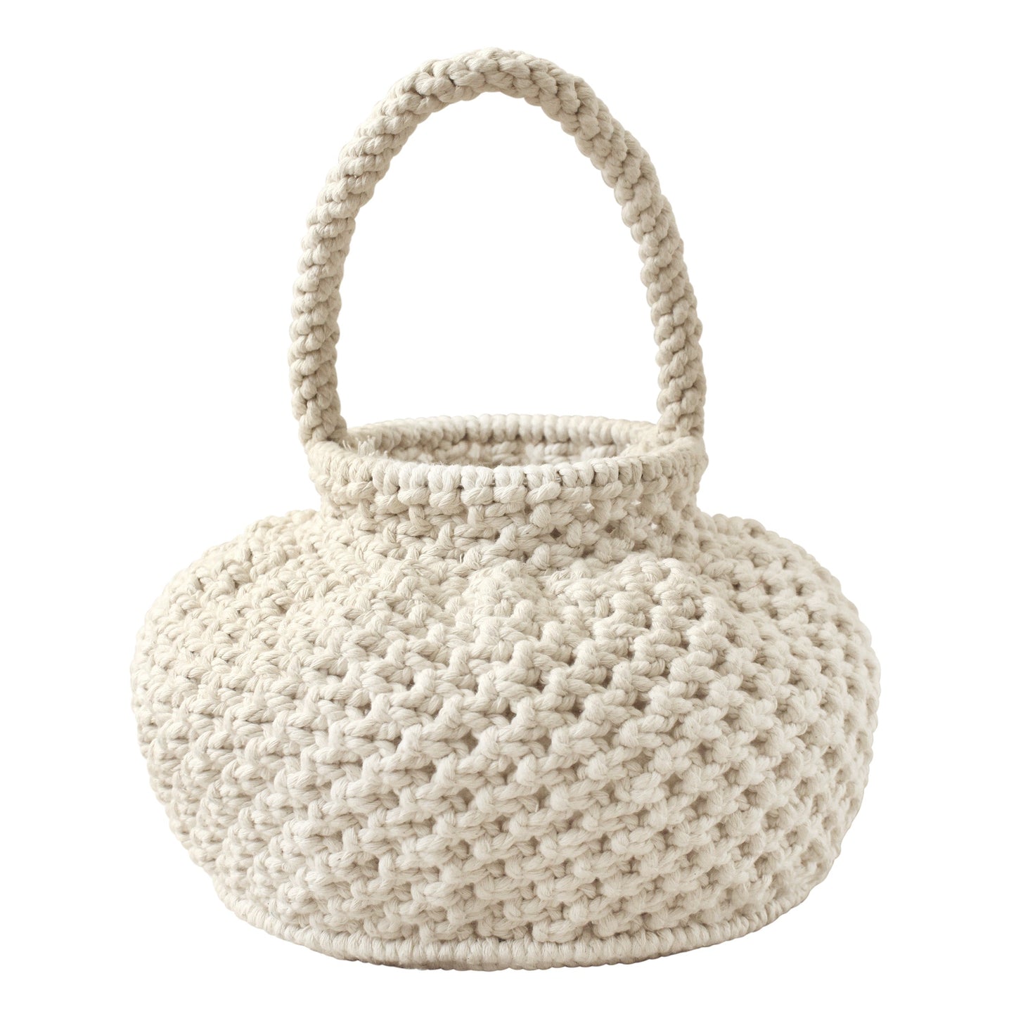 Bolso tipo cubo de macramé NAGA en blanco roto