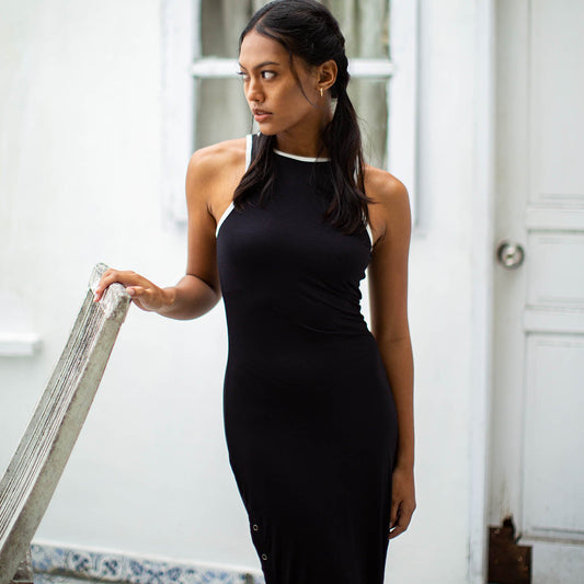 Vestido midi de algodón orgánico OLA en negro