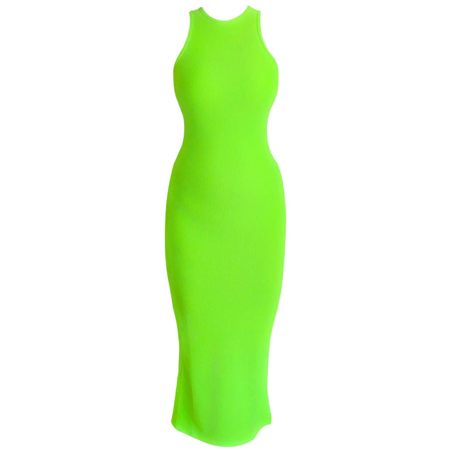 Vestido midi de canalé reciclado OLA en verde neón