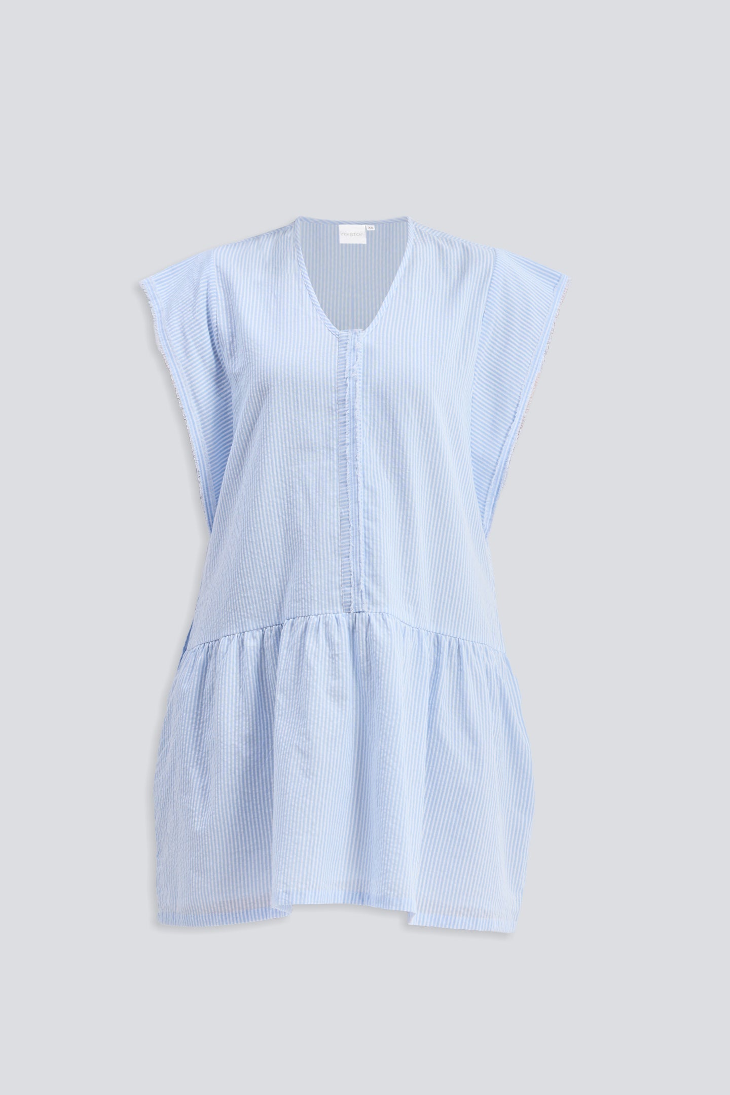 Oversized V neck Short Dress with Frayed Sleeves