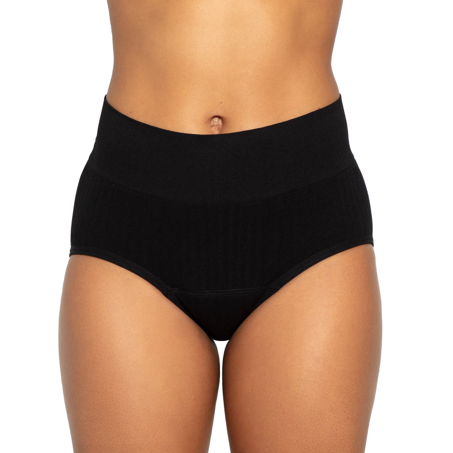 La braga de cintura alta para la regla, confeccionada con tejido SportyStretch™, para flujos abundantes.