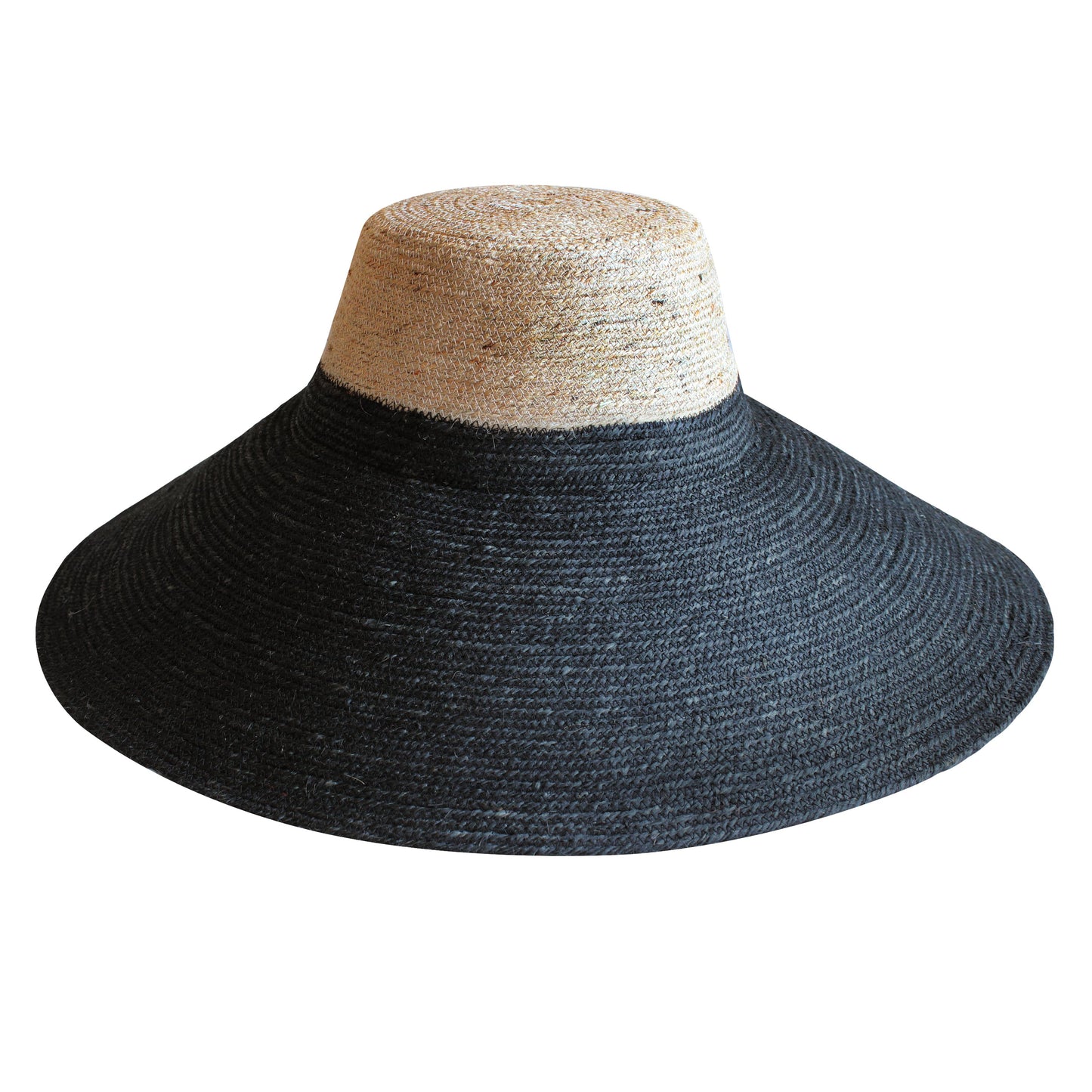 Sombrero de paja tejido a mano RIRI Duo de yute en color natural y negro