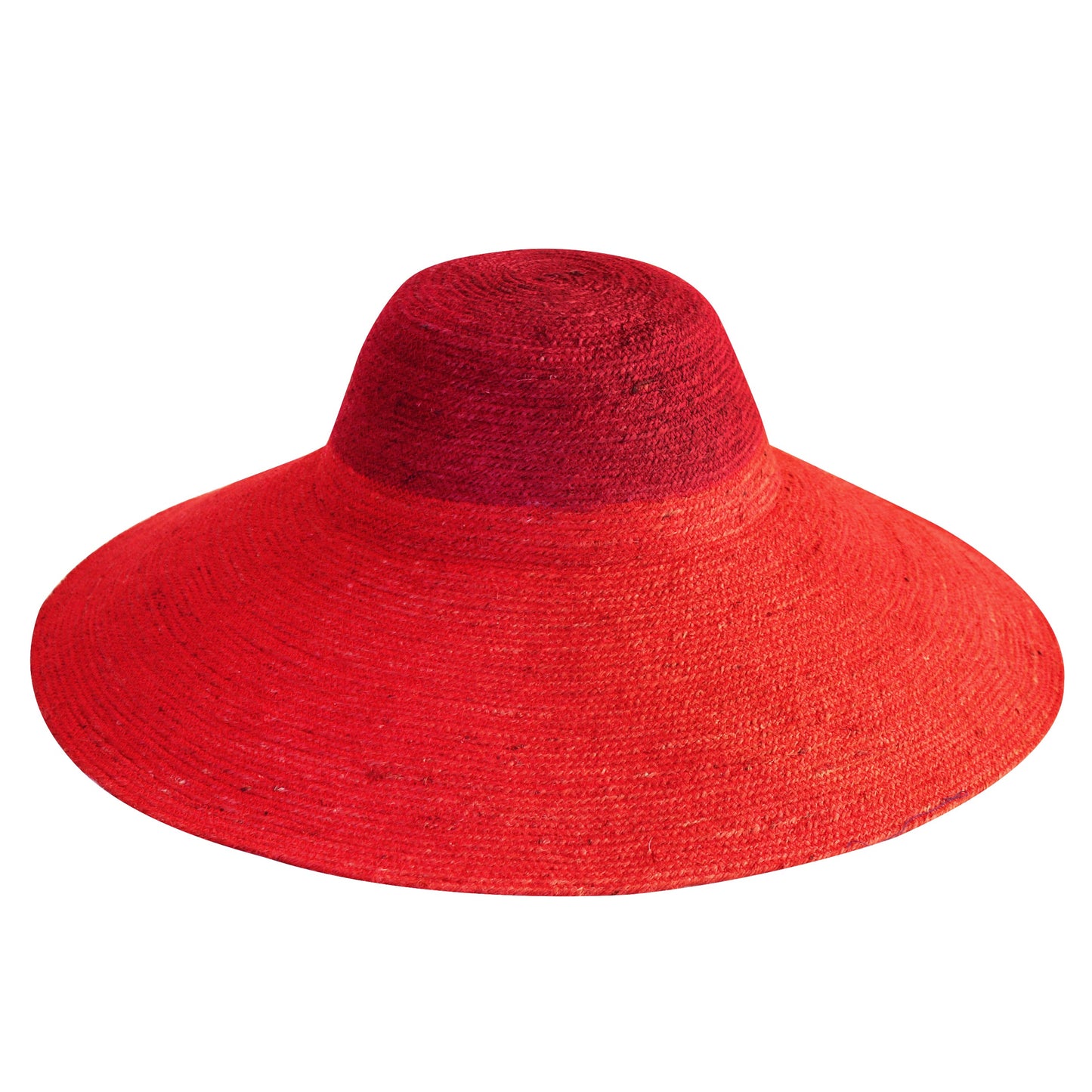 Sombrero de paja tejido a mano RIRI Duo de yute en rojo y granate