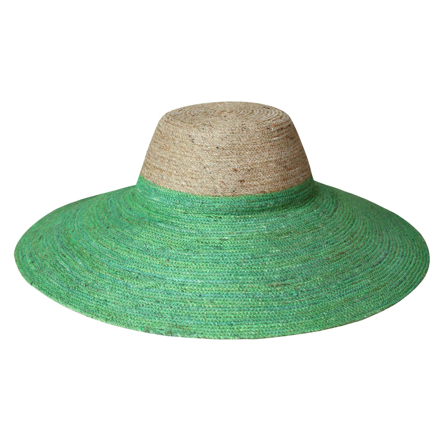 Sombrero de paja tejido a mano RIRI Duo de yute en tonos natural y verde Kelly