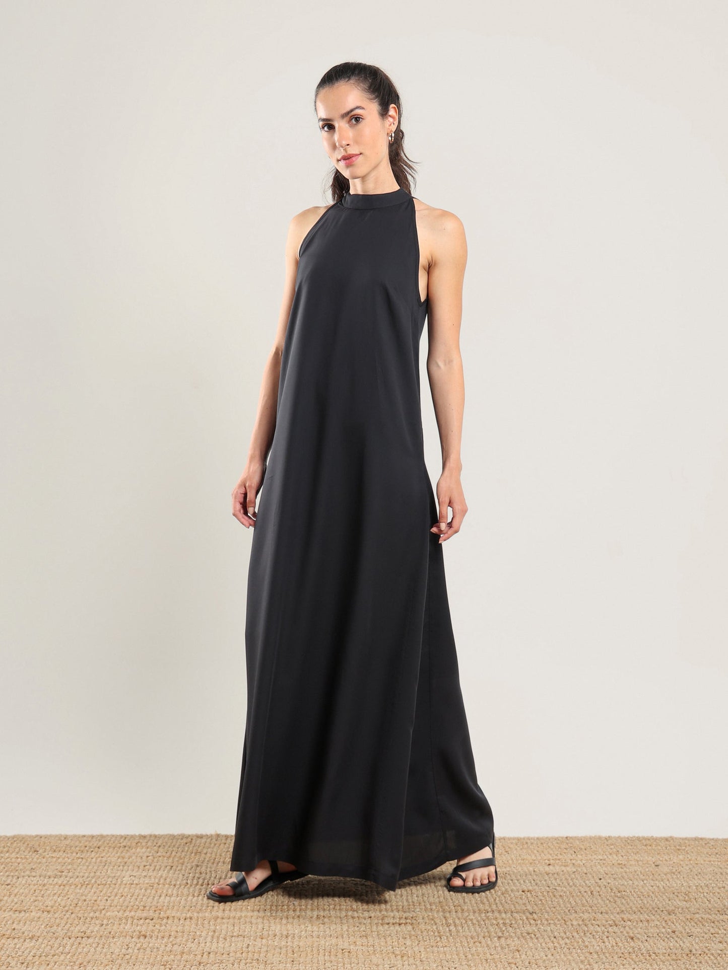 Vestido halter de tencel - Negro