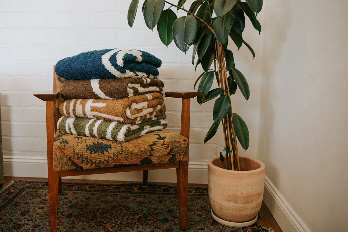 Manta de felpa a rayas - Moca y crema