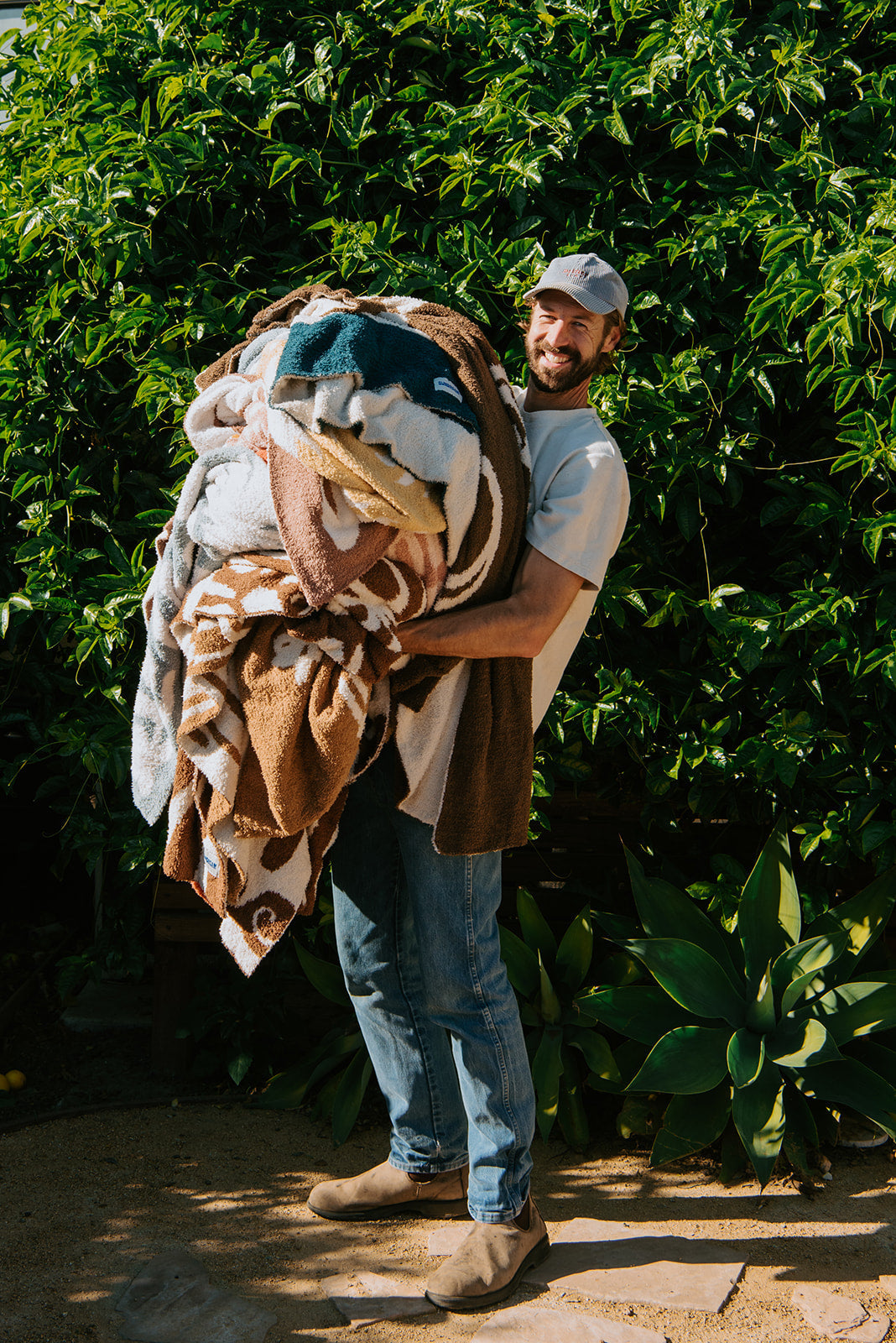 Manta de felpa a rayas - Moca y crema