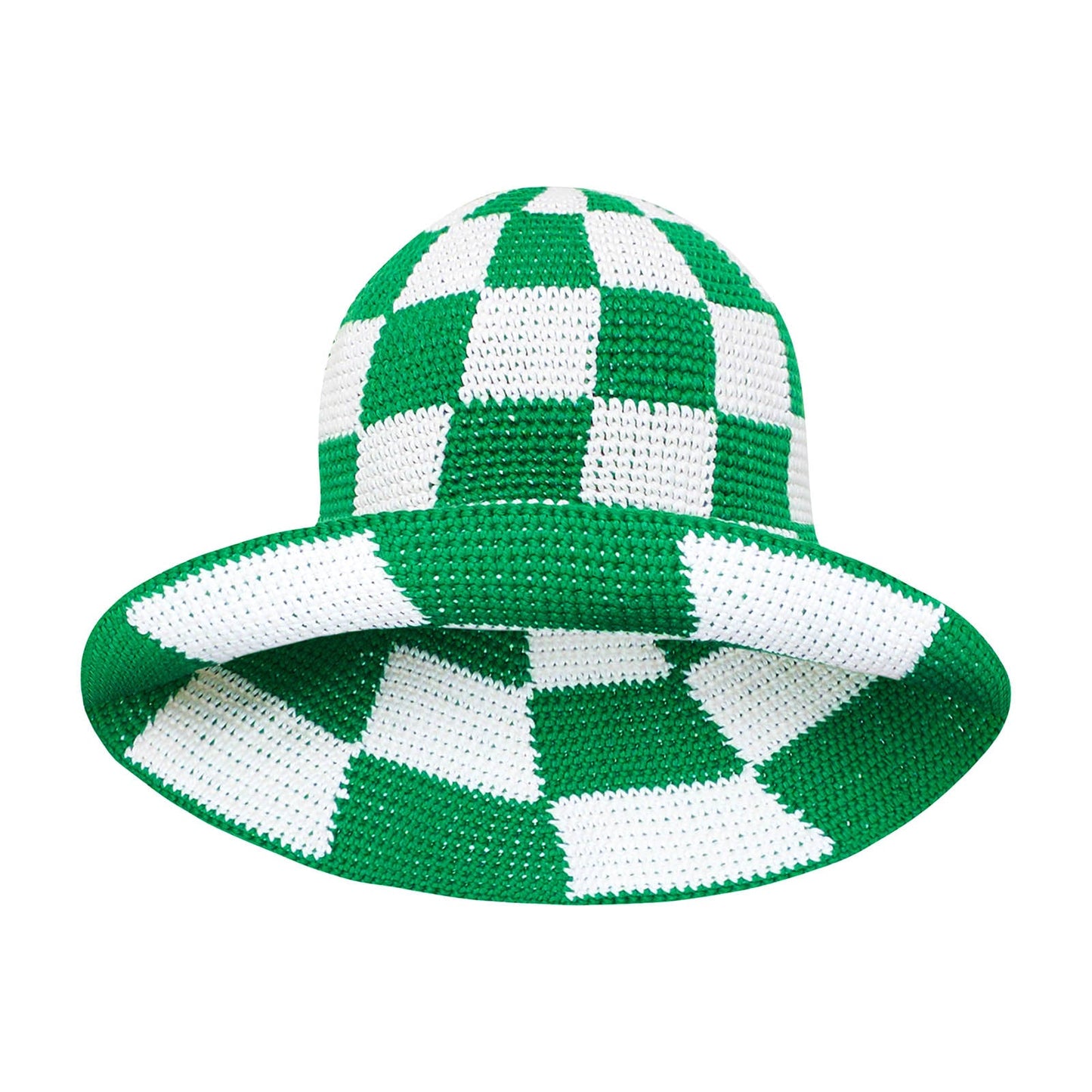 Gorro de crochet a cuadros SHILO en verde y blanco