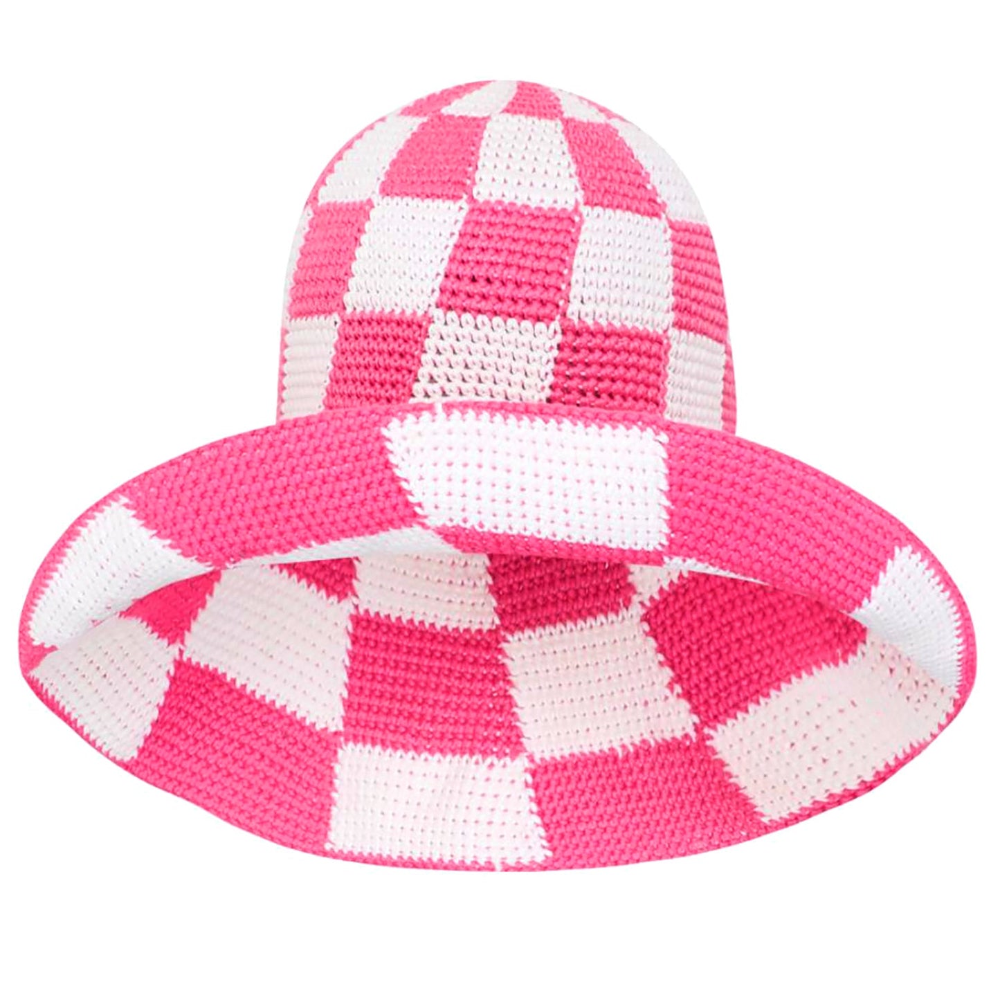 Gorro de crochet a cuadros SHILO en rosa y blanco