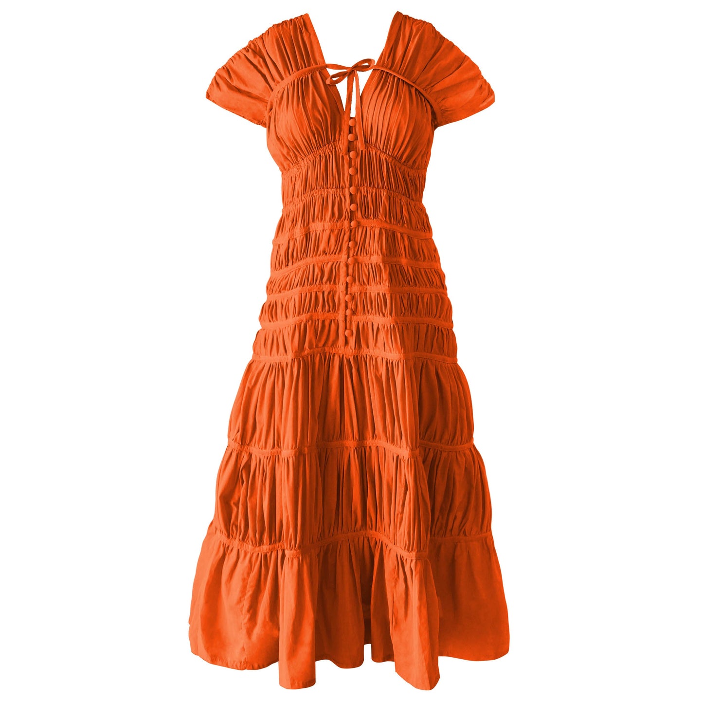 Vestido largo con volantes en marrón Siena SRIKANDI