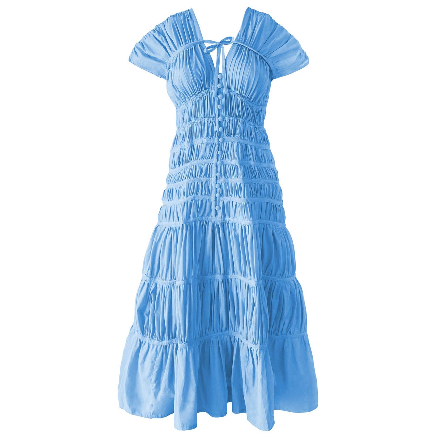 Vestido largo con volantes SRIKANDI en azul princesa