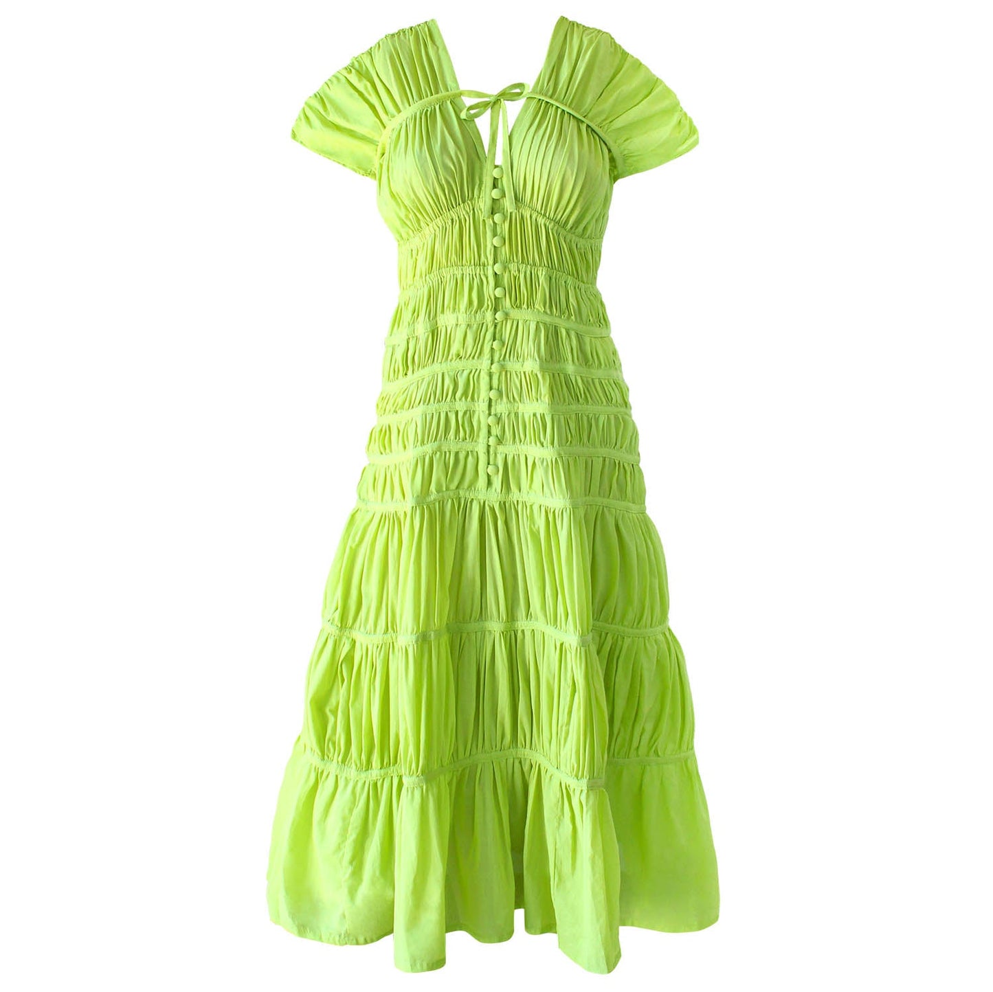 Vestido largo con volantes SRIKANDI en verde lima
