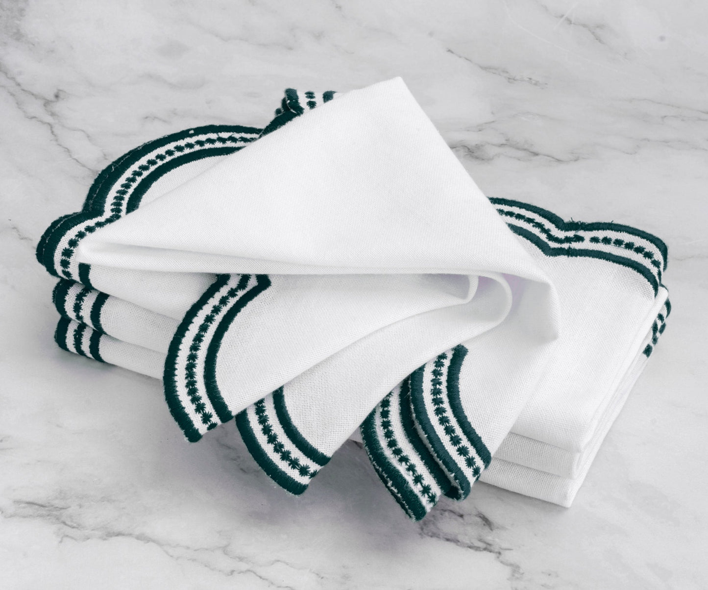 Green Scalloped Embroidered Napkins