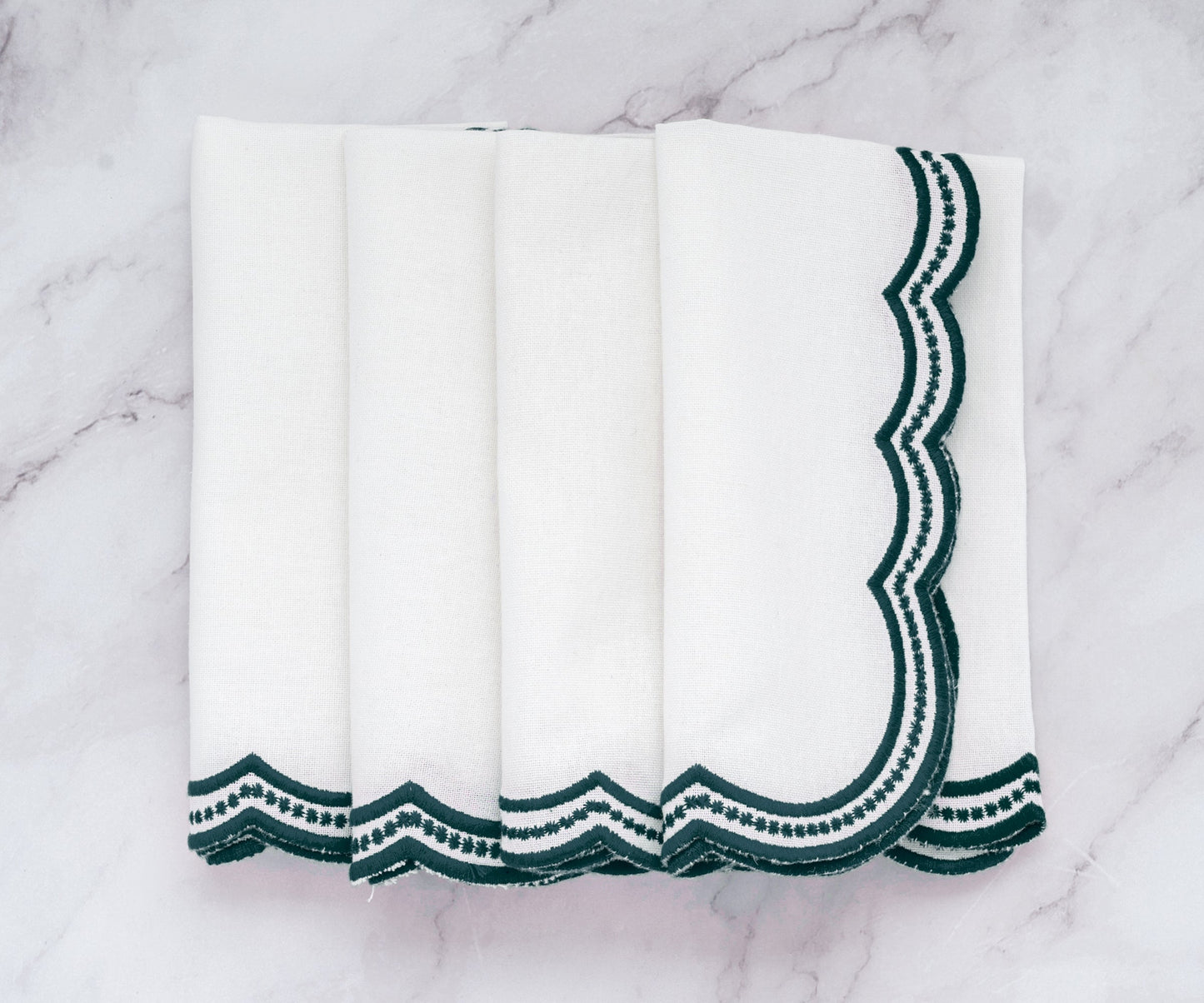 Green Scalloped Embroidered Napkins