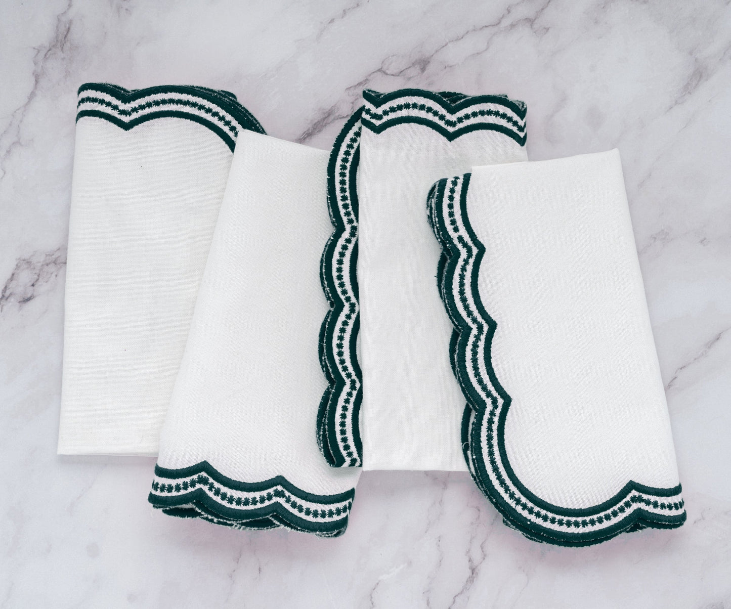 Green Scalloped Embroidered Napkins
