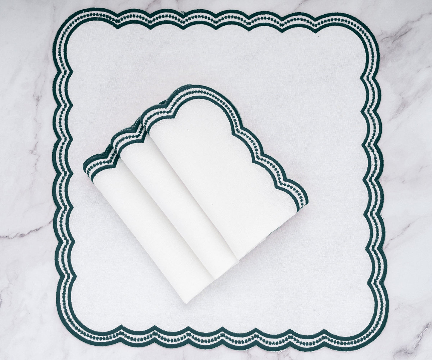 Green Scalloped Embroidered Napkins