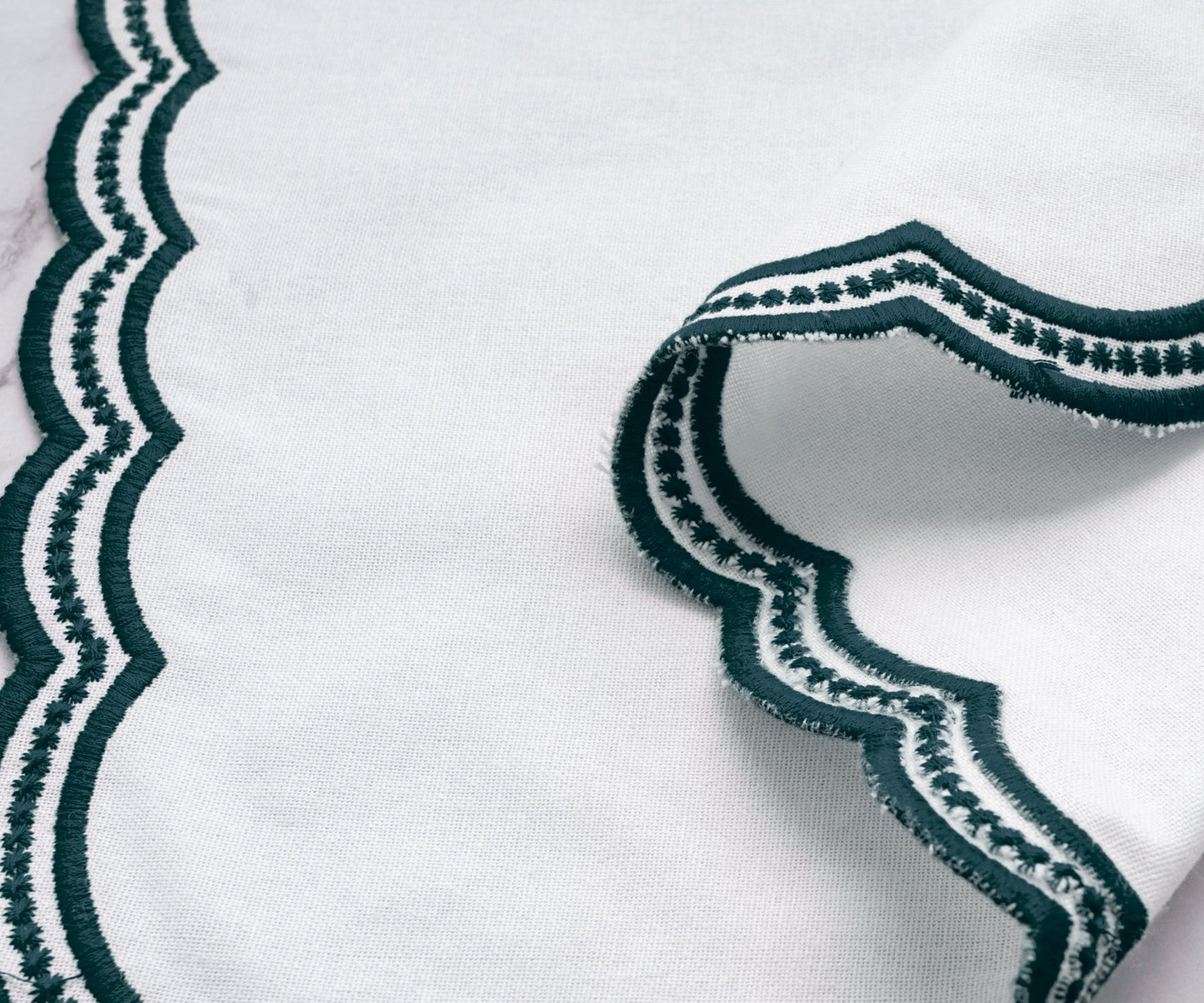 Green Scalloped Embroidered Napkins