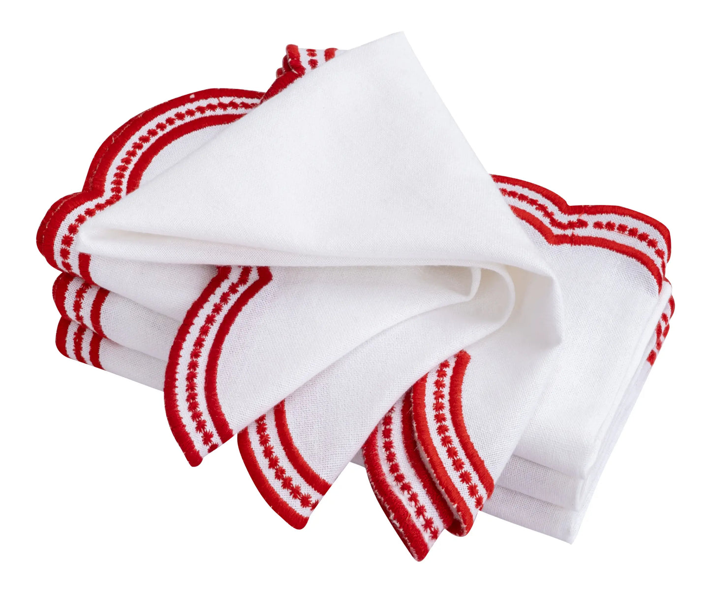 Red Scalloped Embroidered Napkins