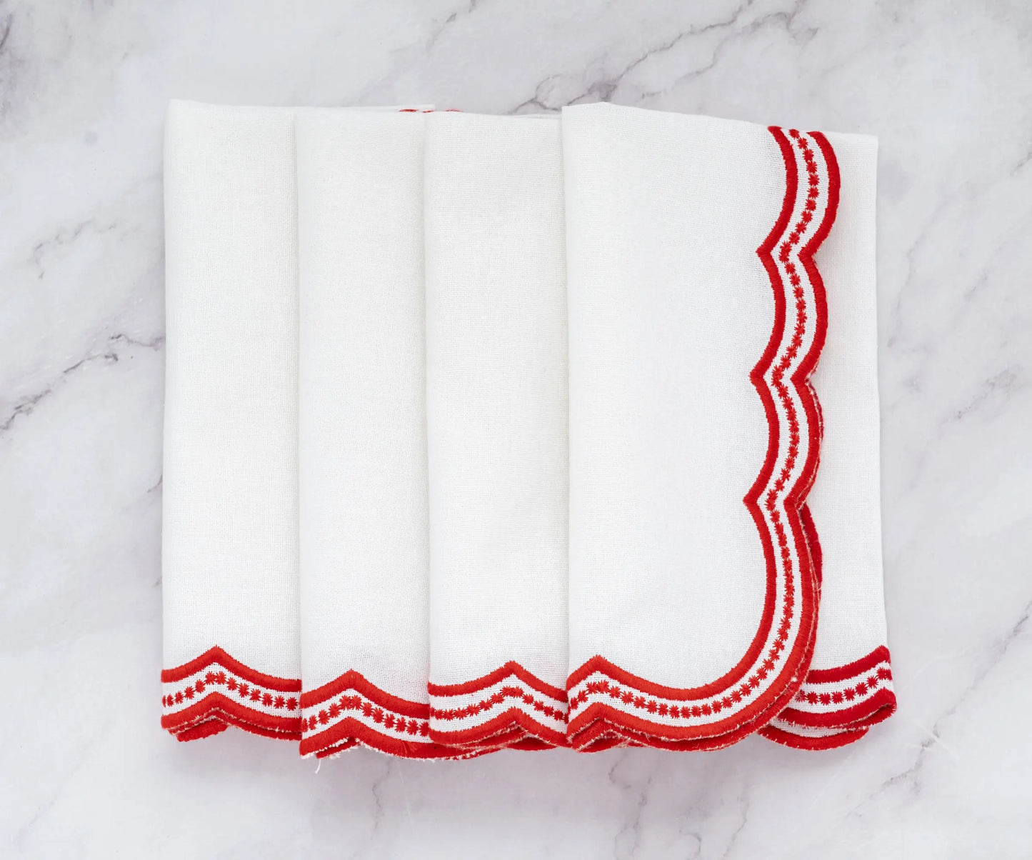 Red Scalloped Embroidered Napkins