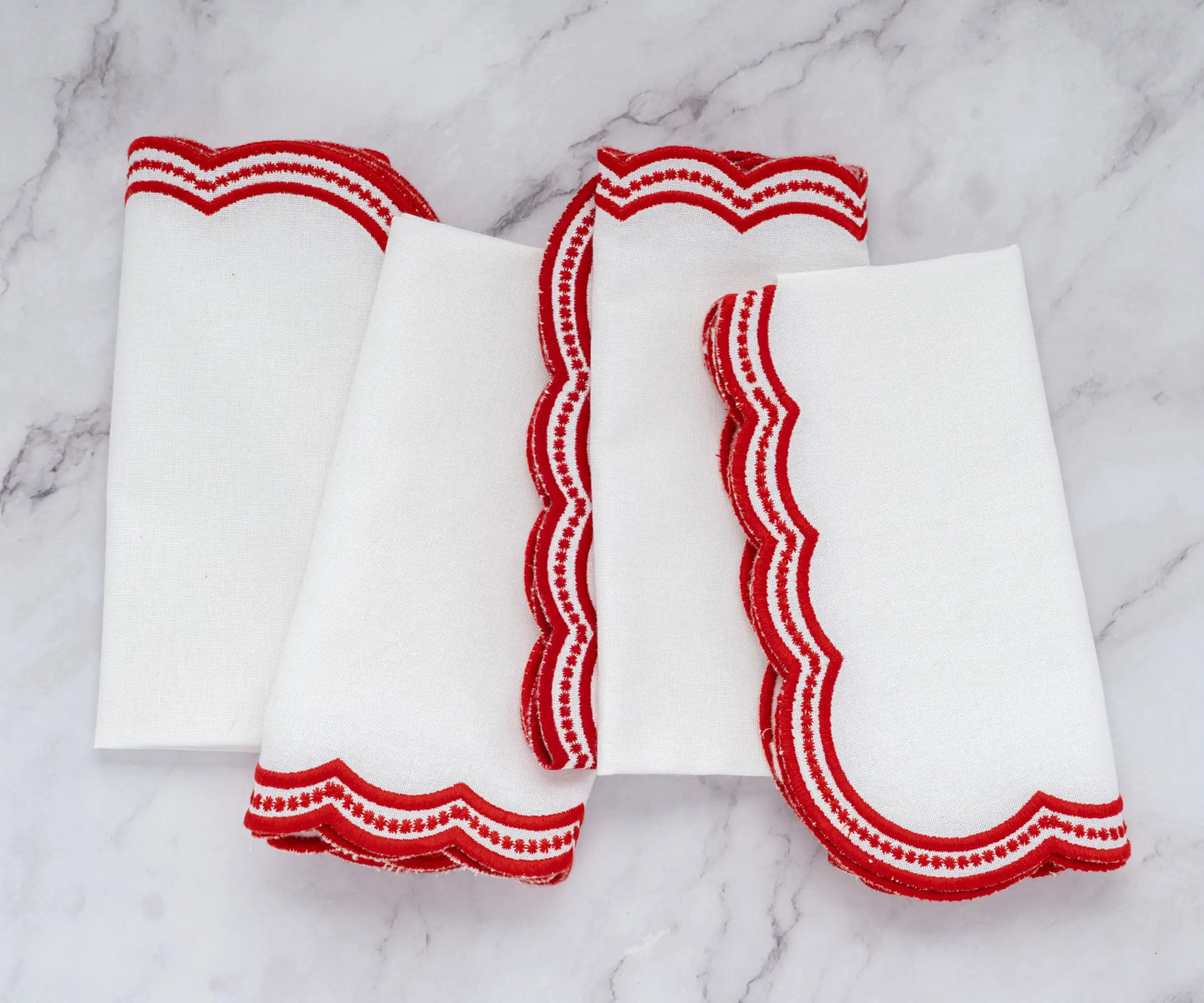 Red Scalloped Embroidered Napkins