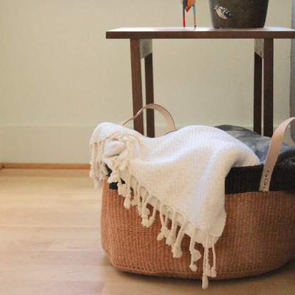 Floor Basket with Leather Handles