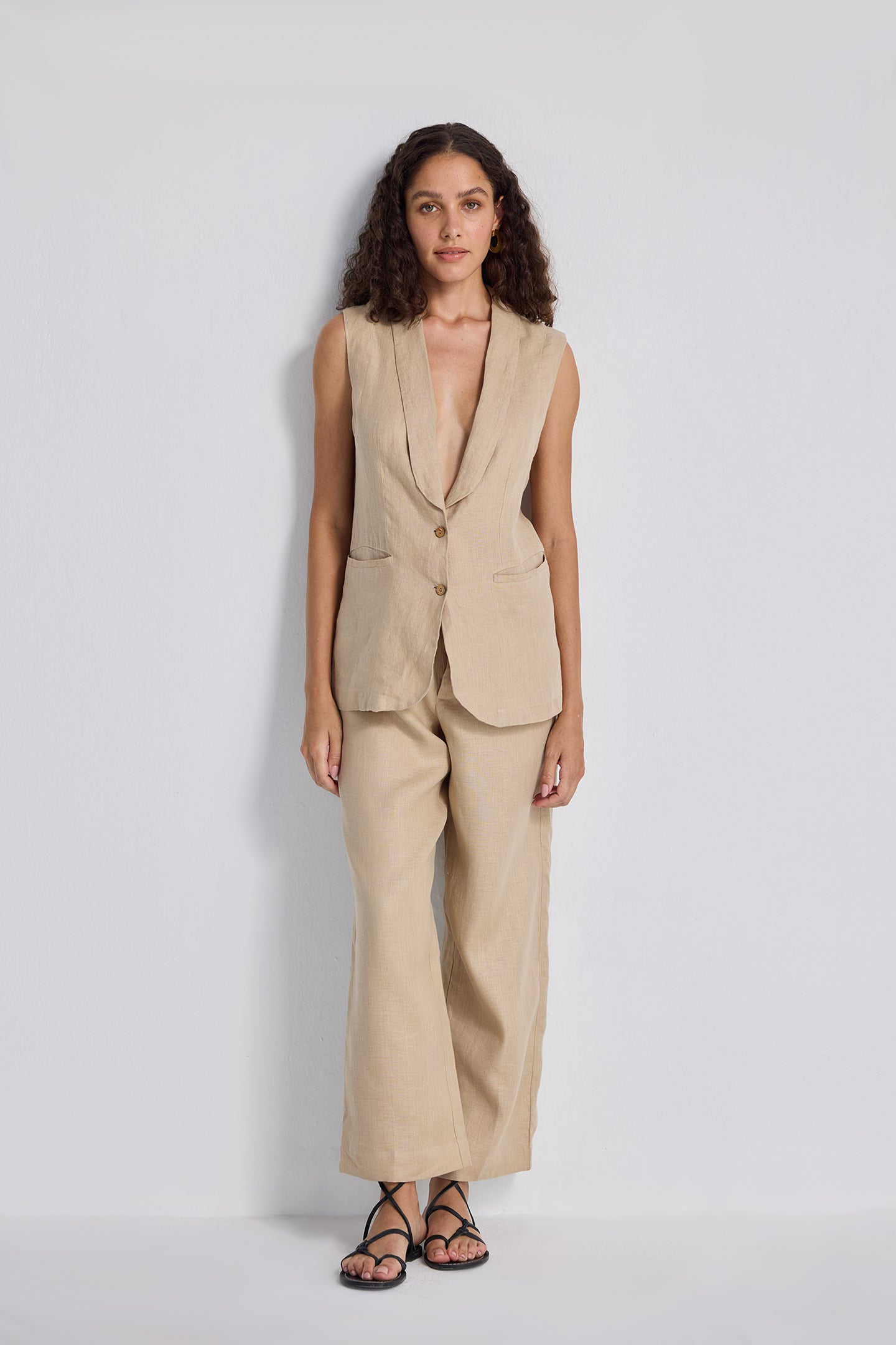 Sleeveless Hemp Jacket Set