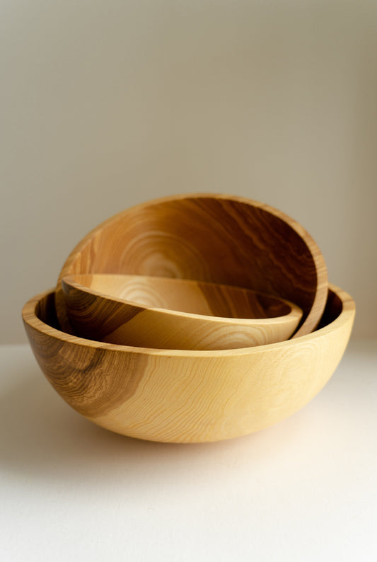 Hand Carved Wooden Nesting Bowl Set