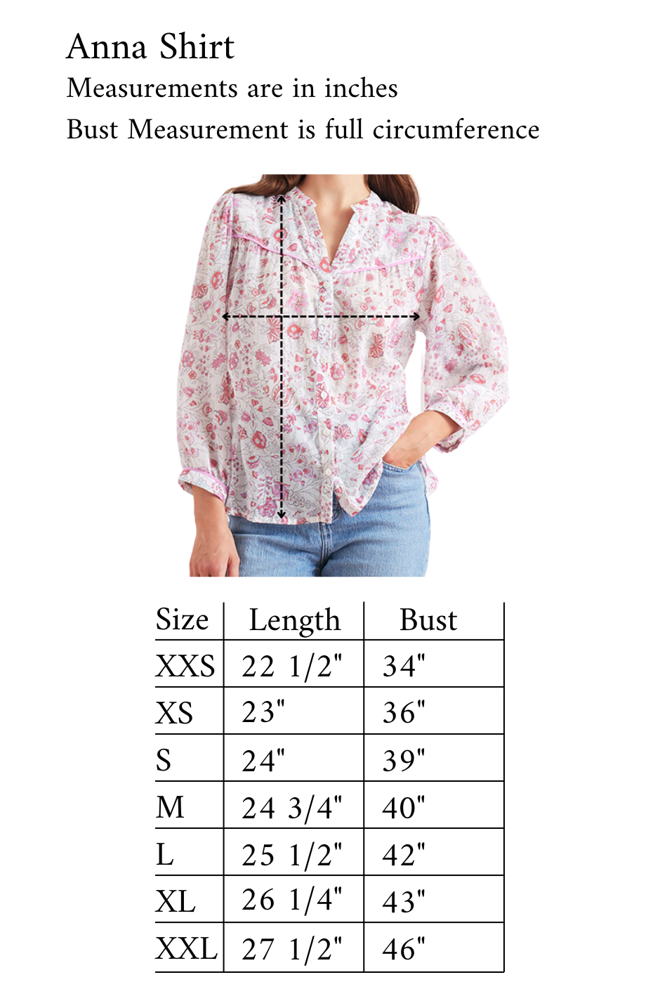 xxl dress shirt size chart Paneros Clothing Women's Anna Shirt