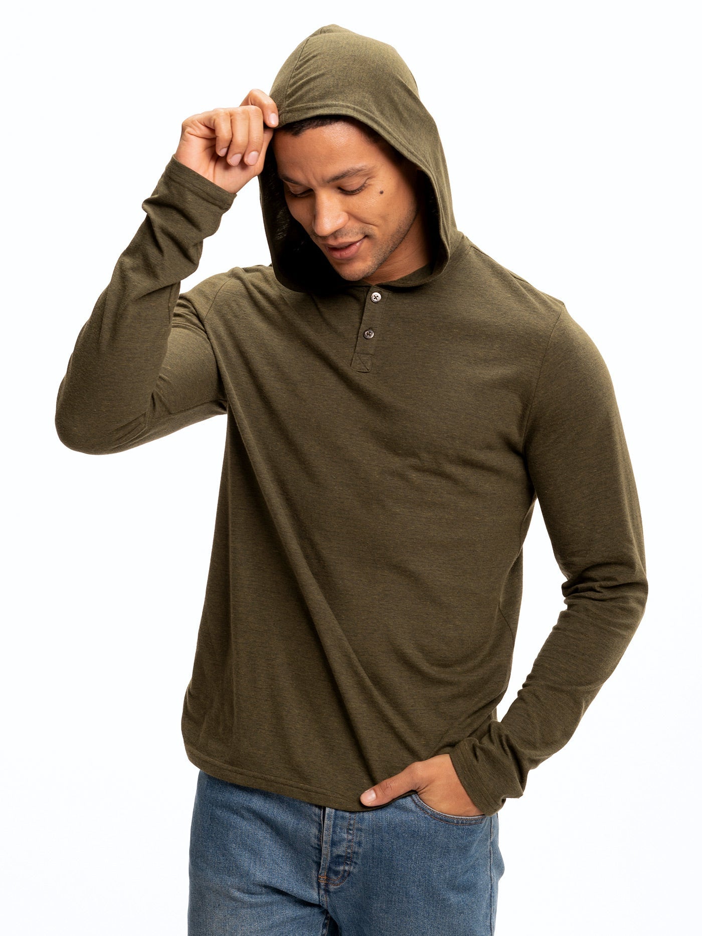 Sudadera con capucha henley de manga larga y mezcla triple Baseline