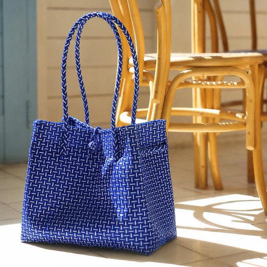 Bolso tote tejido reciclado Toko, en azul marino