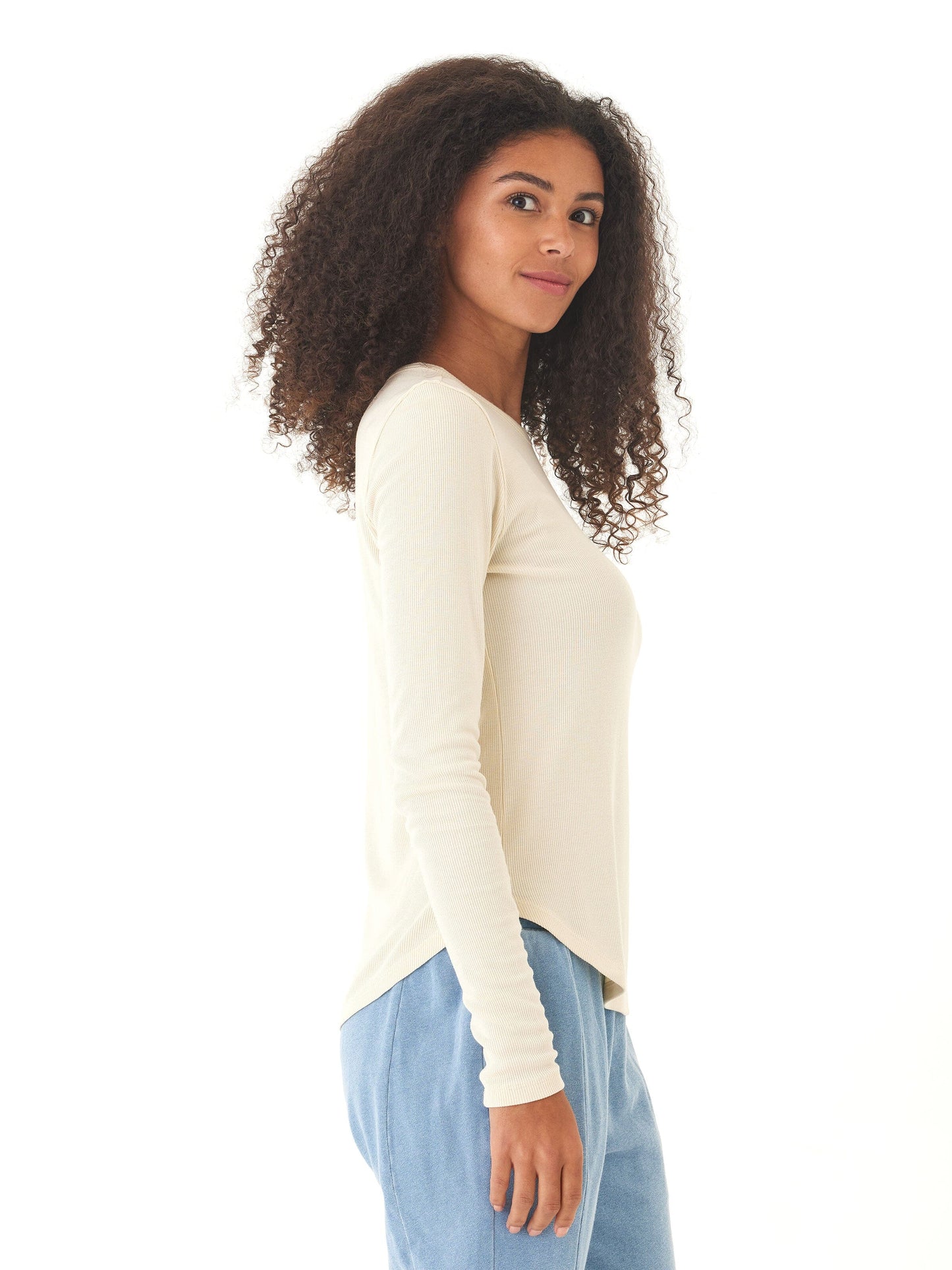 Camiseta de manga larga y cuello redondo Torri Feather Rib