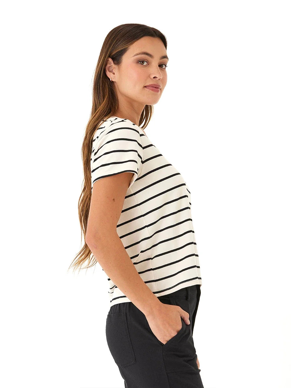 Camiseta Maxine Caribbean Stripe Eco Jersey con cuello en V