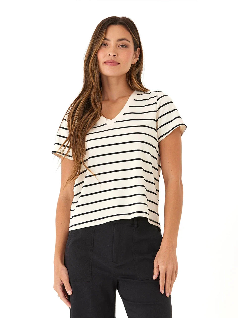 Camiseta Maxine Caribbean Stripe Eco Jersey con cuello en V