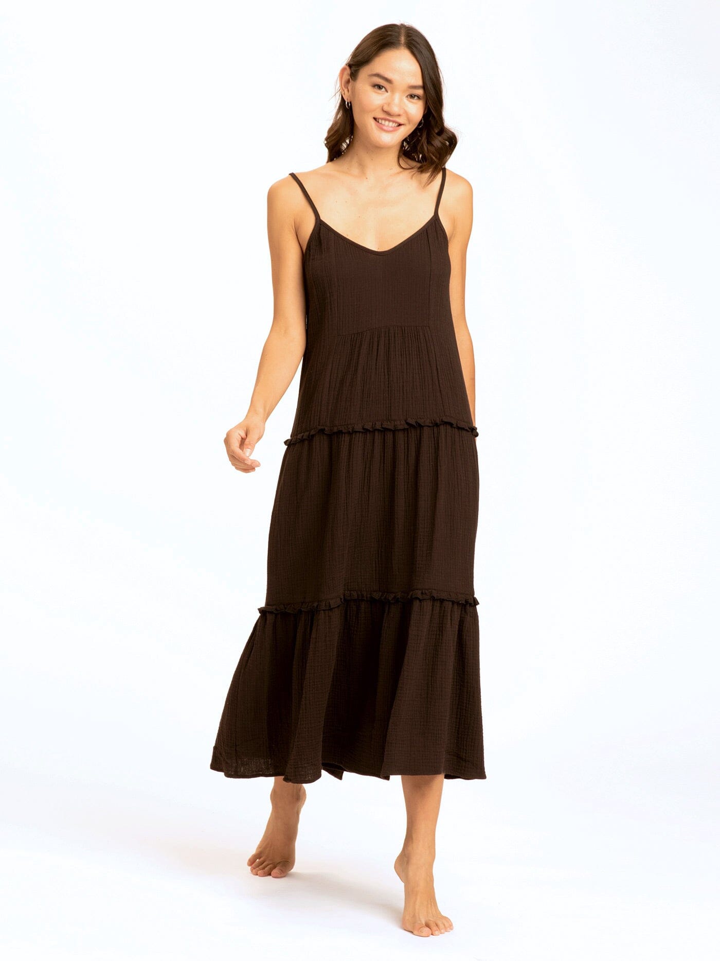 Vestido escalonado con volantes de gasa Gina