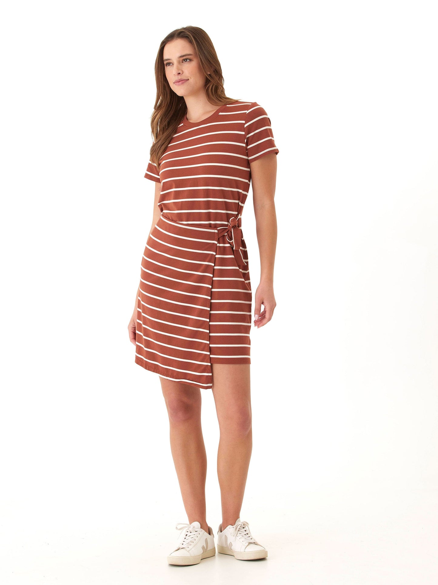 Vestido anudado Valerie de jersey ecológico con rayas caribeñas