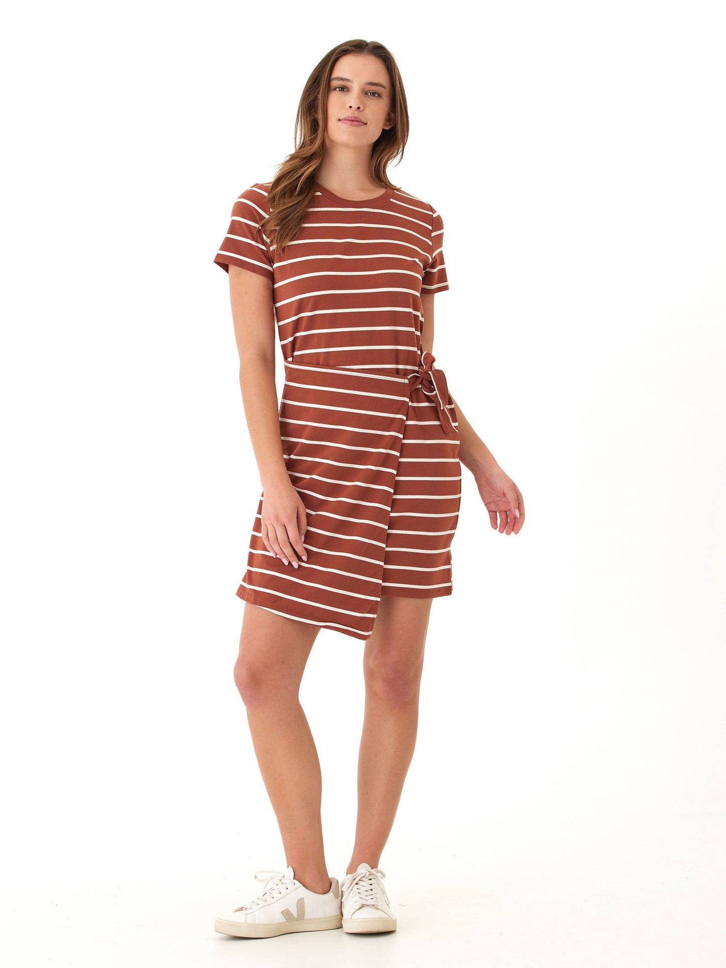 Vestido anudado Valerie de jersey ecológico con rayas caribeñas