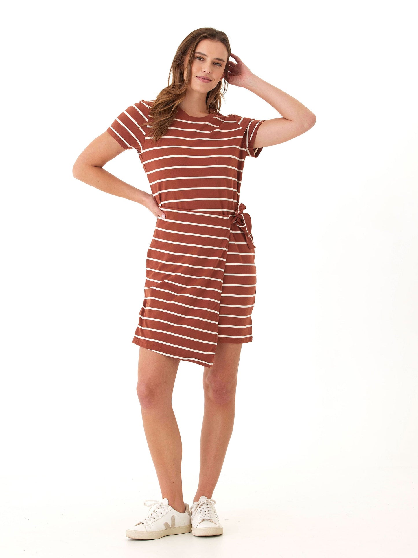 Vestido anudado Valerie de jersey ecológico con rayas caribeñas