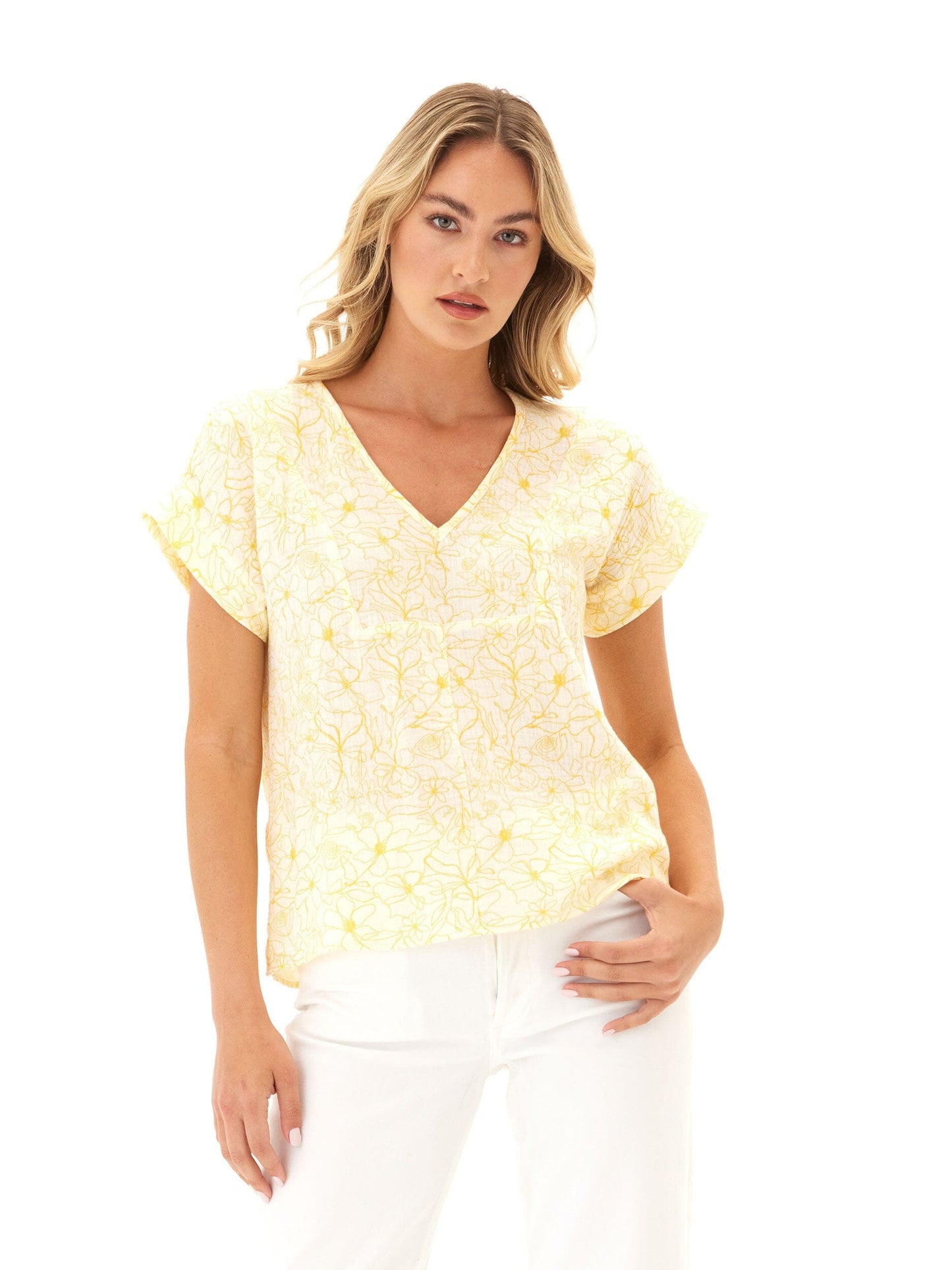 Honora Gauze V-Neck Top
