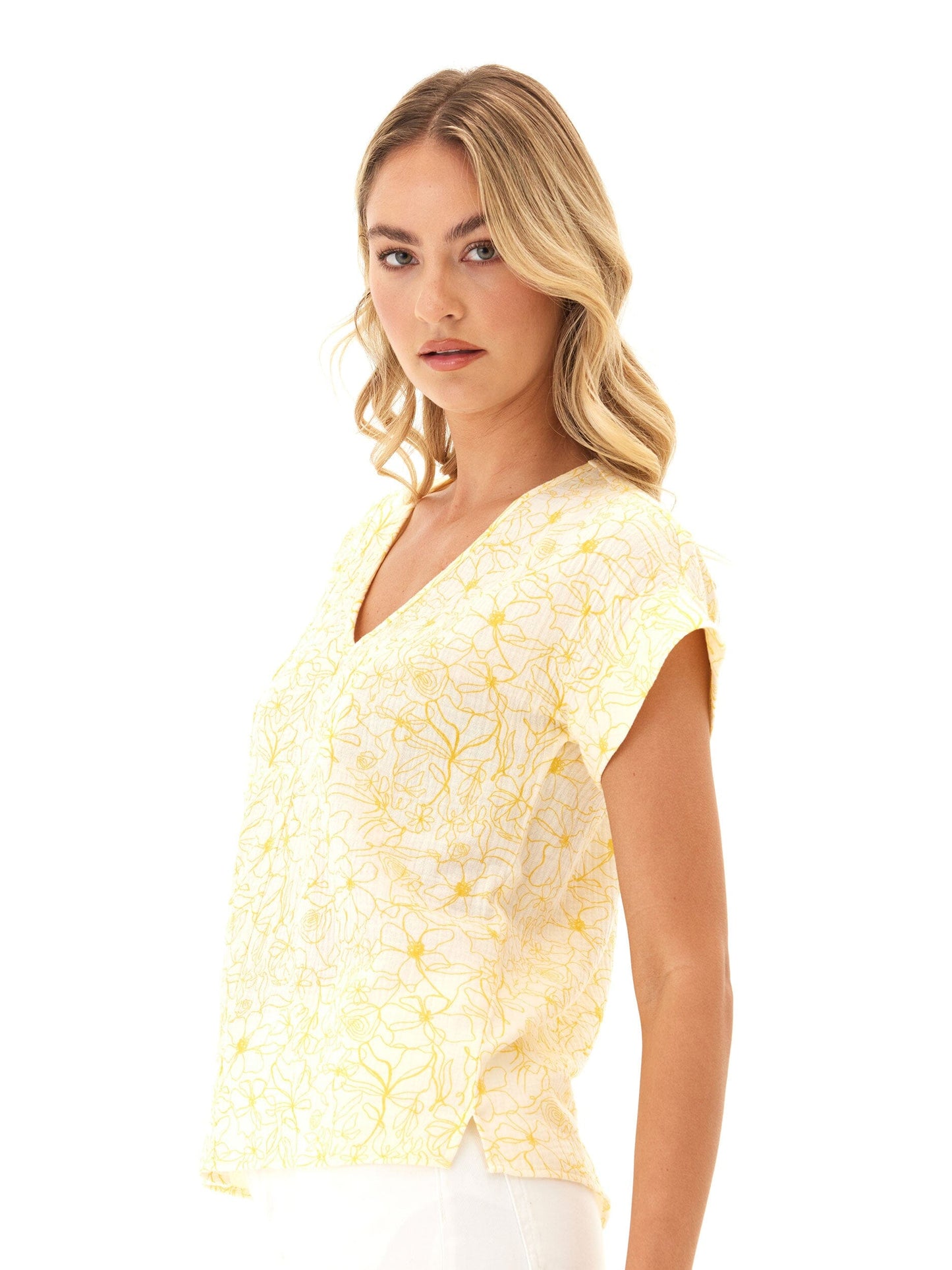 Honora Gauze V-Neck Top