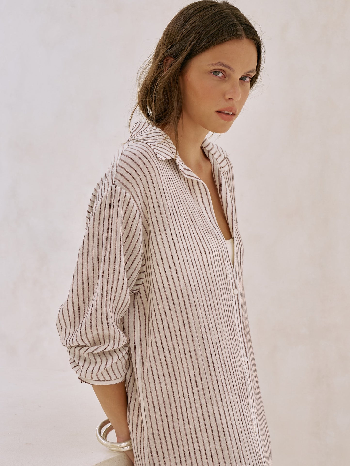 Vestido camisero Voyage - Rayas burdeos