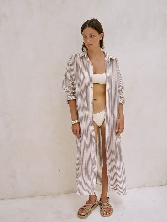 Vestido camisero Voyage - Rayas burdeos