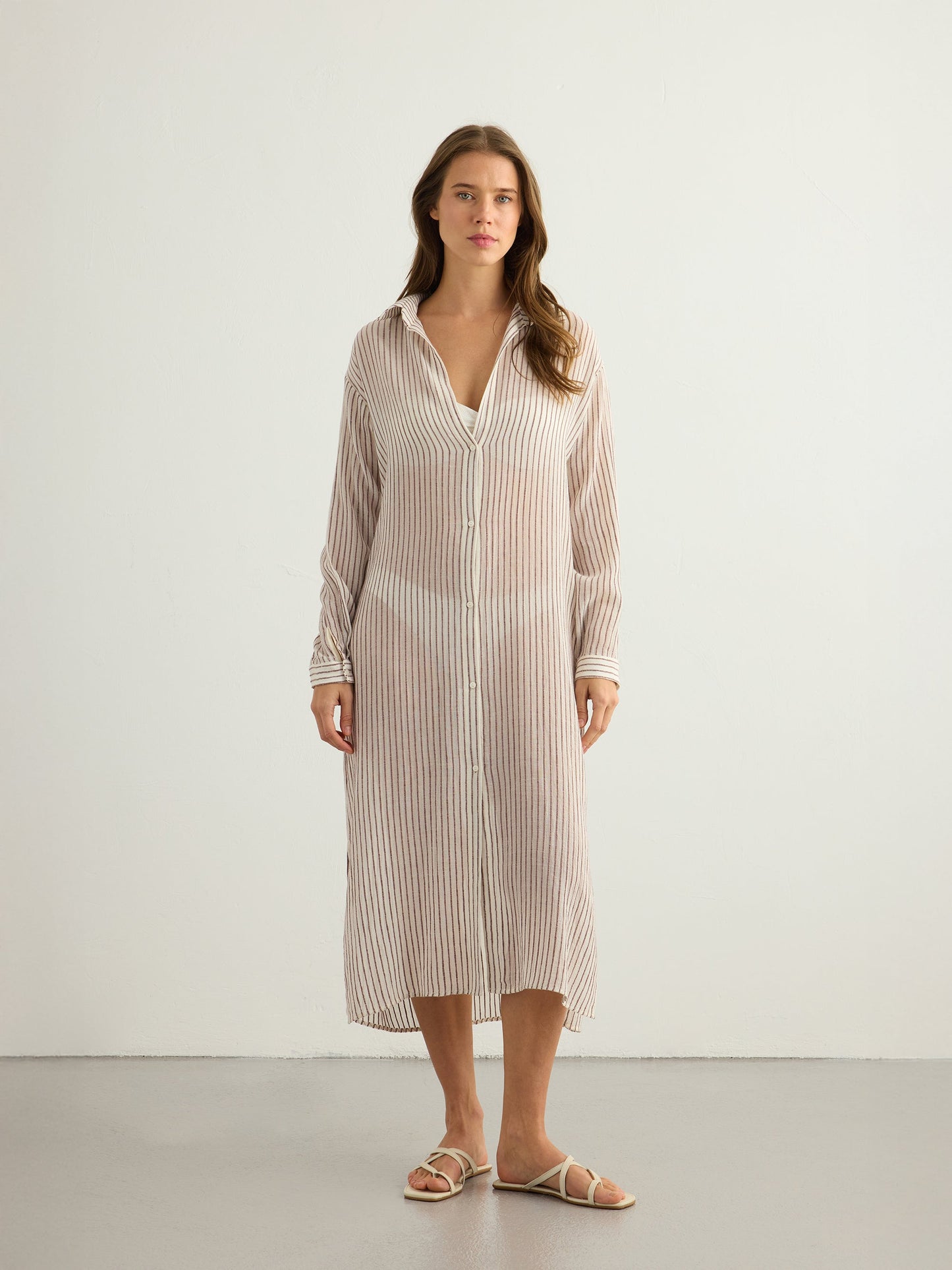 Vestido camisero Voyage - Rayas burdeos