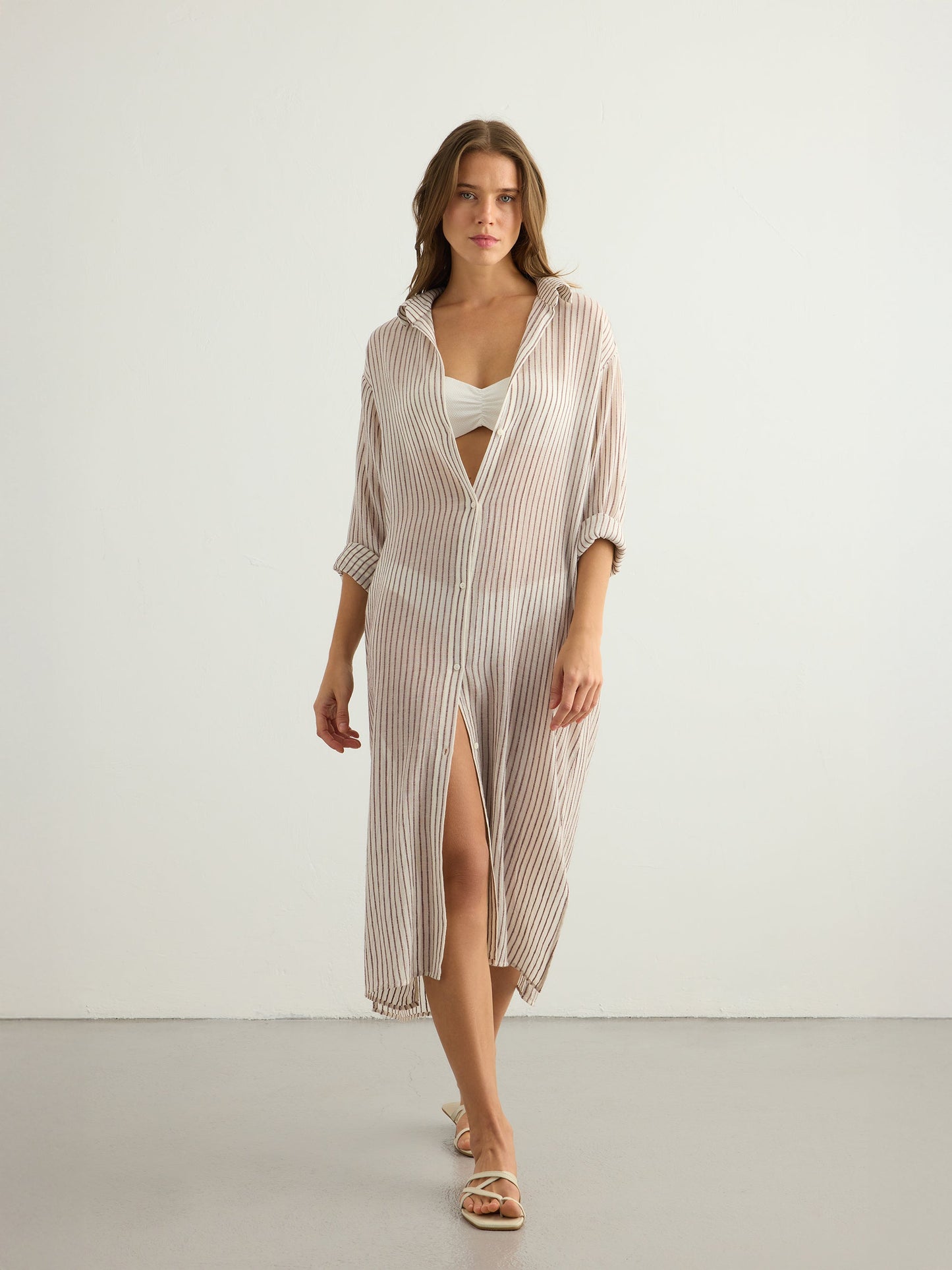 Vestido camisero Voyage - Rayas burdeos