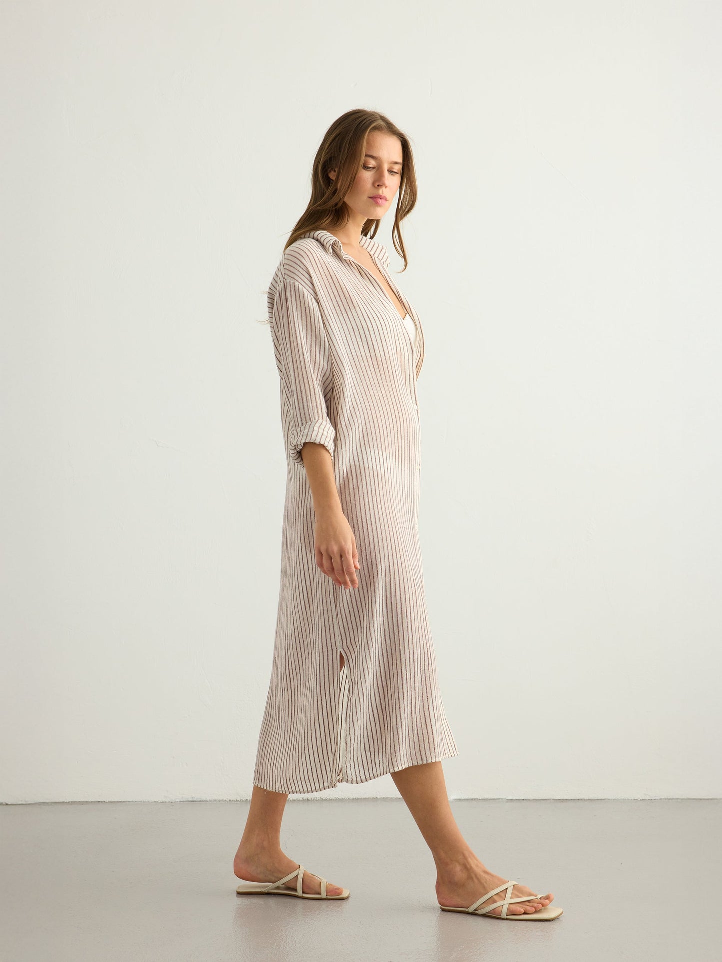 Vestido camisero Voyage - Rayas burdeos