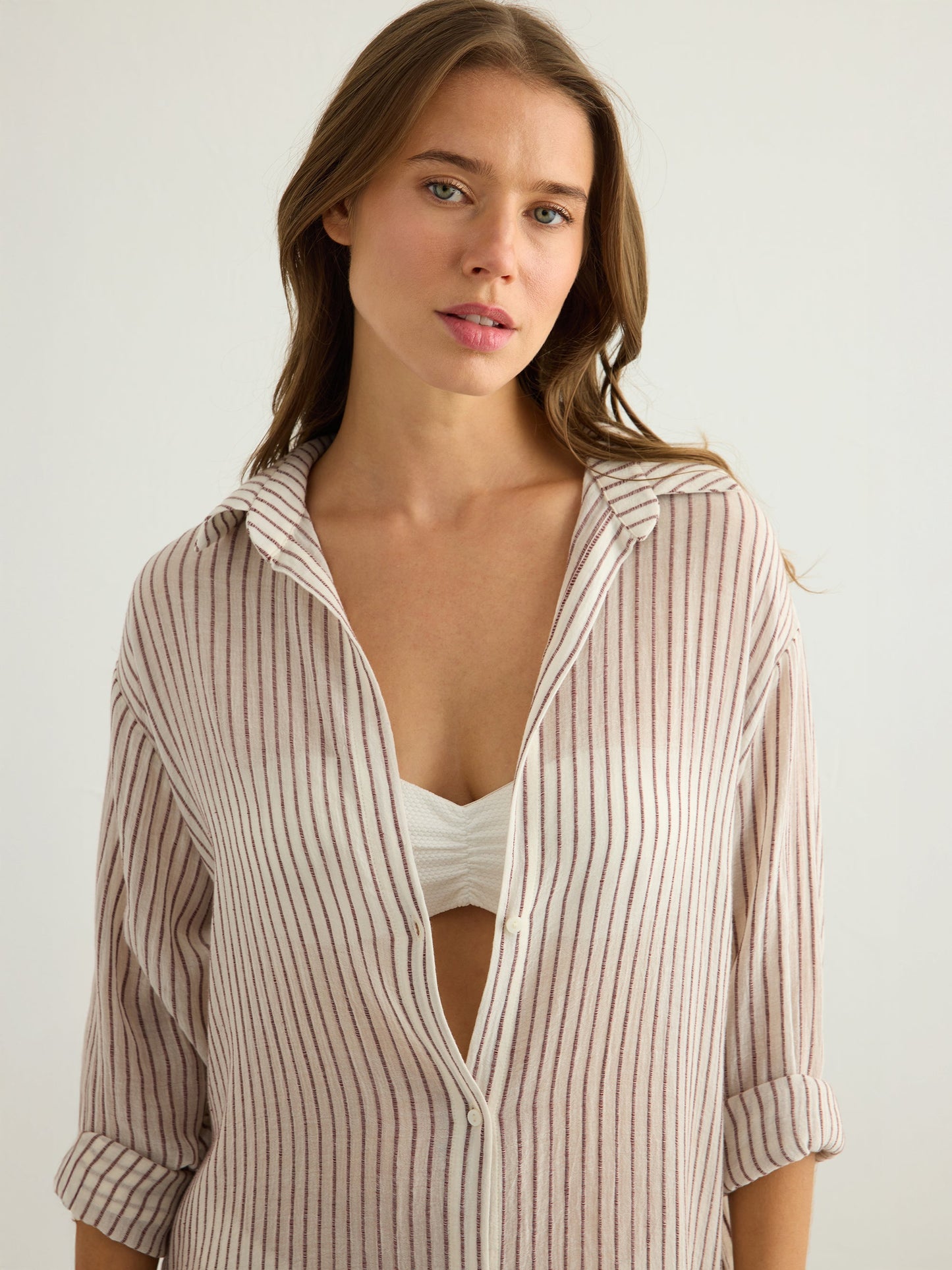Vestido camisero Voyage - Rayas burdeos