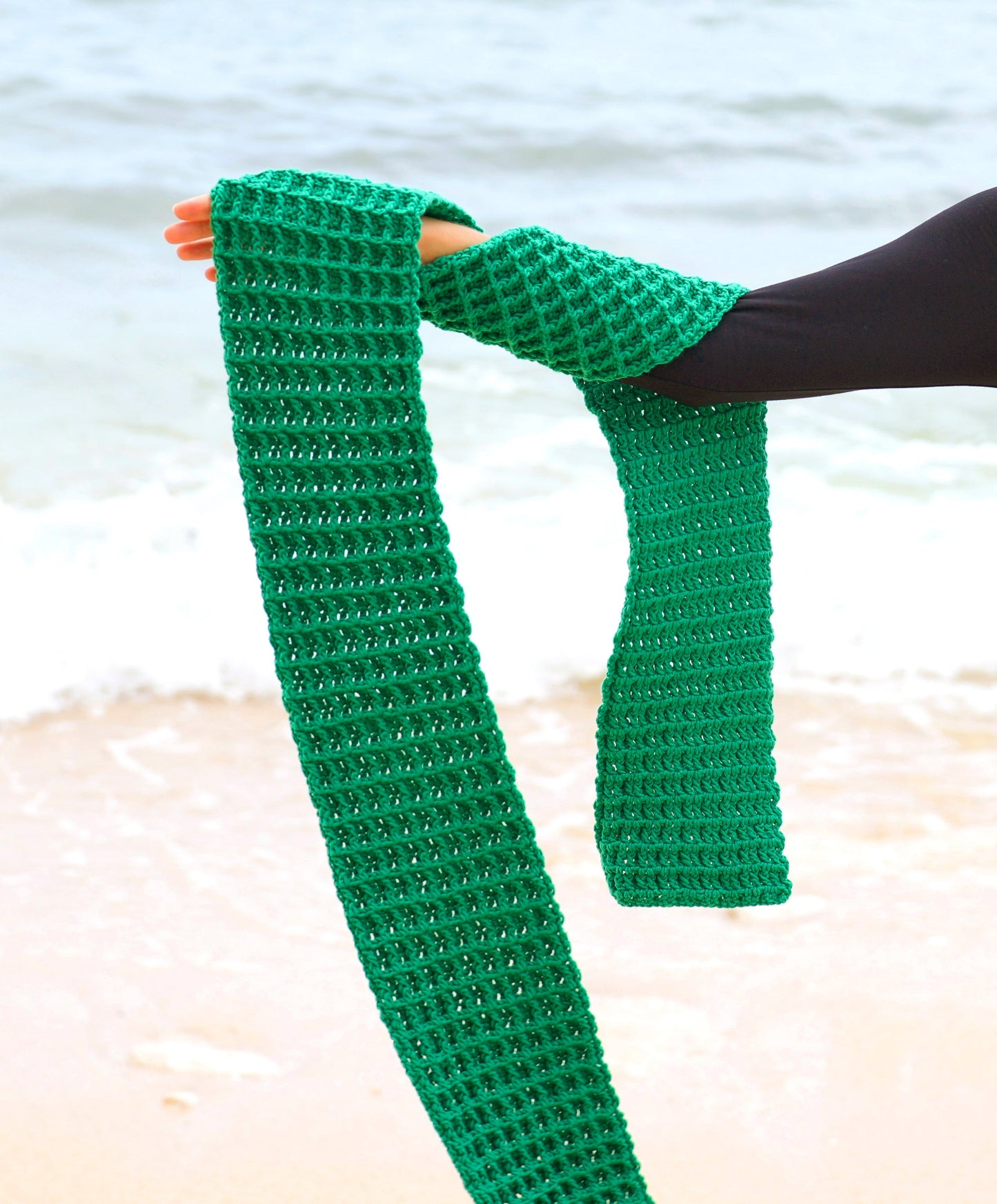 Bufanda de crochet WAFFLE en verde