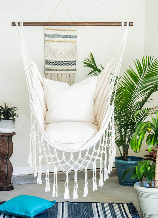 Silla hamaca colgante de macramé blanco | SERENA