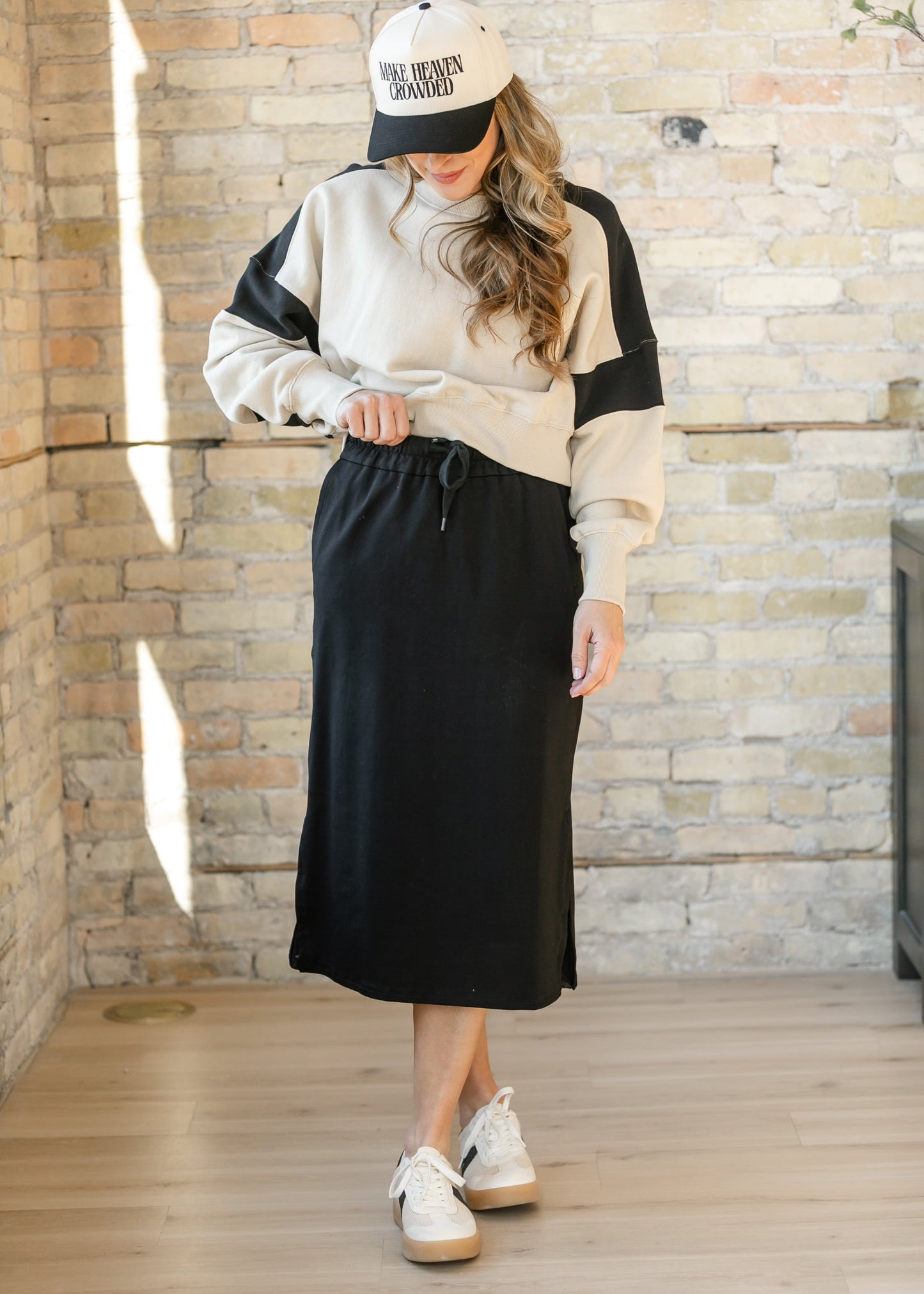 Falda midi de punto Abbie con detalles de malla