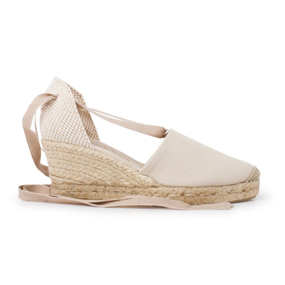 Almanera Sostenible, Respetuoso con el Medio Ambiente, Vegano Lona Alpargata Cuña - Beige Tan